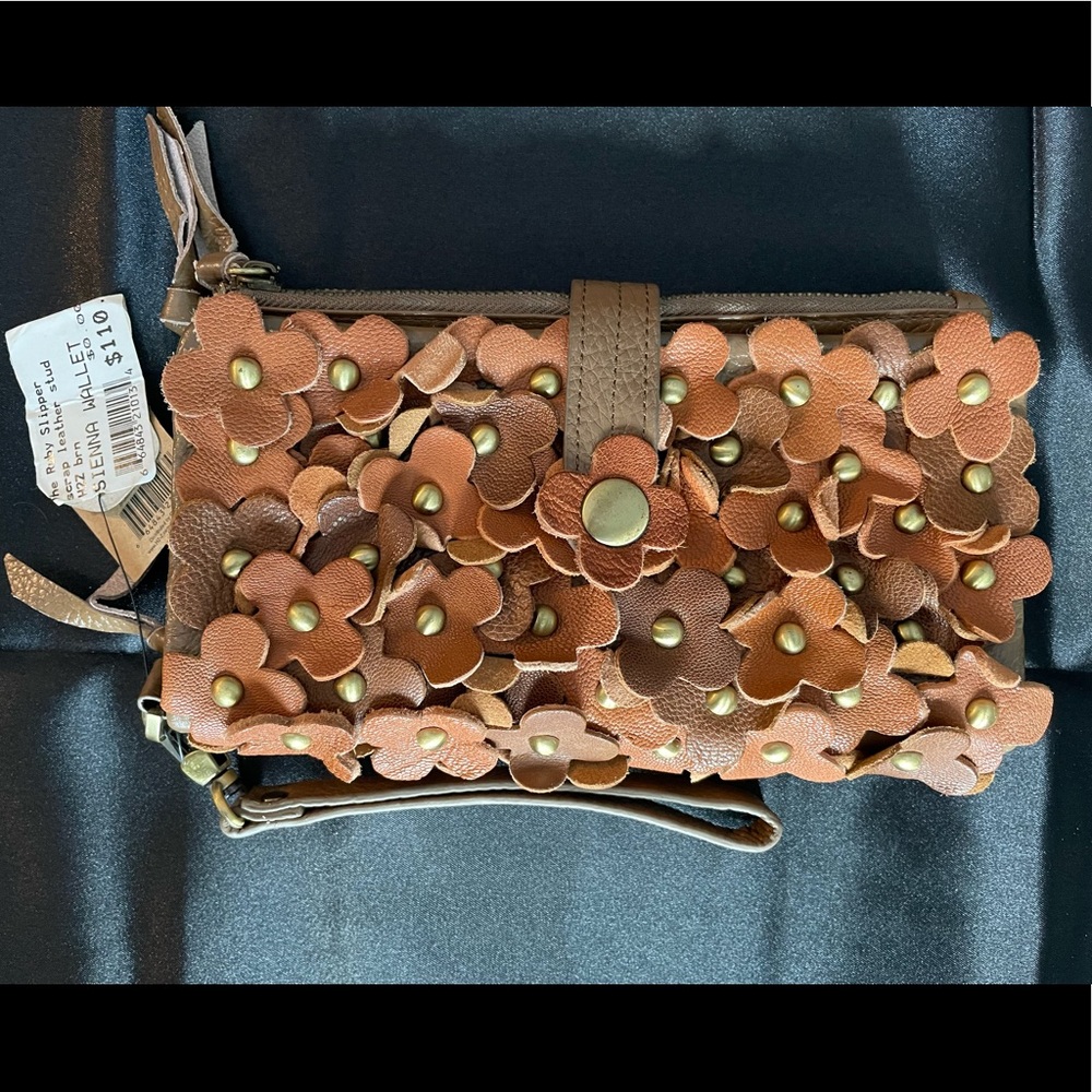 H2Z Leather Flower Studded Handbag/Wallet NWT